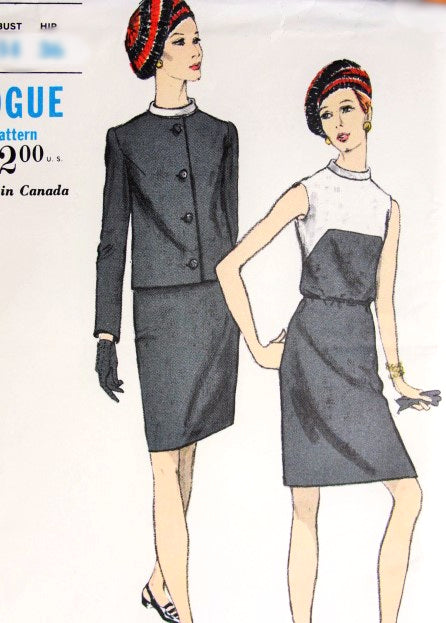 MOD 60s Slim Contrast Colorblock Dress and Jacket Pattern VOGUE 7169  Bias Standup Collar Day or Cocktail Ensemble Bust 32 Vintage Sewing Pattern UNCUT