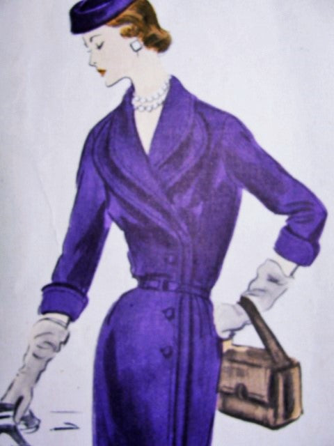 1950s Elegant Side Button Slim Dress Pattern VOGUE COUTURIER DESIGN 716 Eye Catching Double Revers Bust 34 Vintage Sewing Pattern