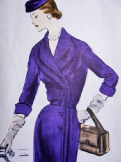 1950s Elegant Side Button Slim Dress Pattern VOGUE COUTURIER DESIGN 716 Eye Catching Double Revers Bust 34 Vintage Sewing Pattern