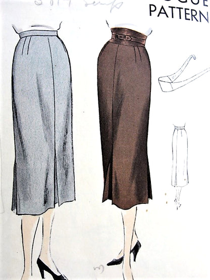 1950s CLASSY Slim Skirt and Belt Pattern VOGUE 7175, Inverted Pleats, Unique Shaped Belt Crosses at Back and Buckles at Front Waist 32 Vintage Sewing Pattern
