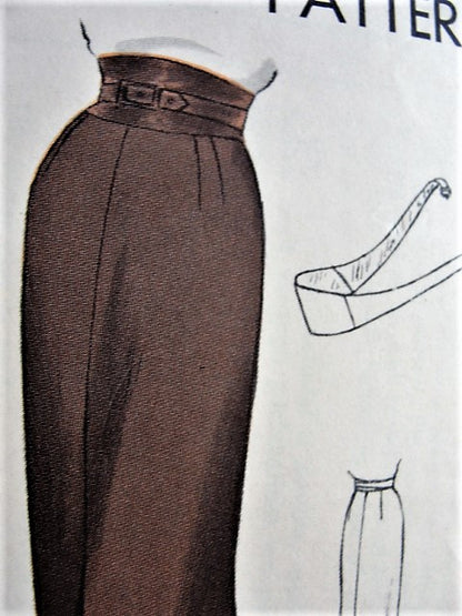 1950s CLASSY Slim Skirt and Belt Pattern VOGUE 7175, Inverted Pleats, Unique Shaped Belt Crosses at Back and Buckles at Front Waist 32 Vintage Sewing Pattern