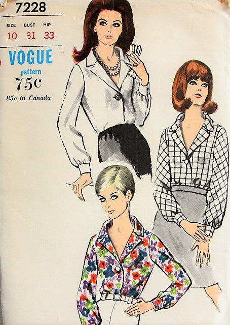 1960s STYLISH Blouse Vogue 7228 Bust 31 Vintage Sewing Pattern