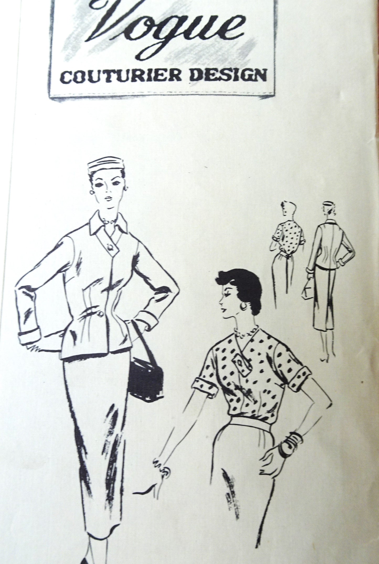 1950s STUNNING Slim Skirt Suit and Blouse Pattern VOGUE Couturier Design 732 Figure Flattering Design Skirt, Fitted Nip In Waist Jacket, Lovely Tuck In Blouse Bust 32 Vintage Sewing Pattern