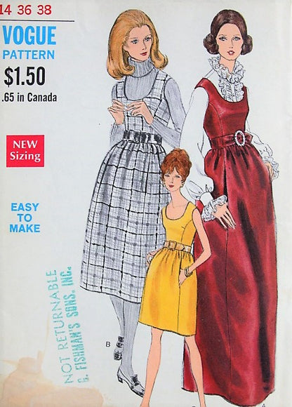 1960s RETRO Mod Dress or Jumper in Three Styles Vogue 7408 Vintage Sewing Pattern Bust 36