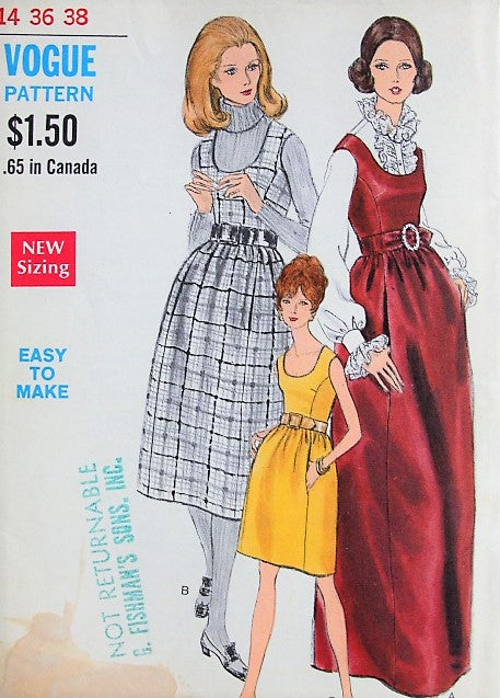 1960s RETRO Mod Dress or Jumper in Three Styles Vogue 7408 Vintage Sewing Pattern Bust 36