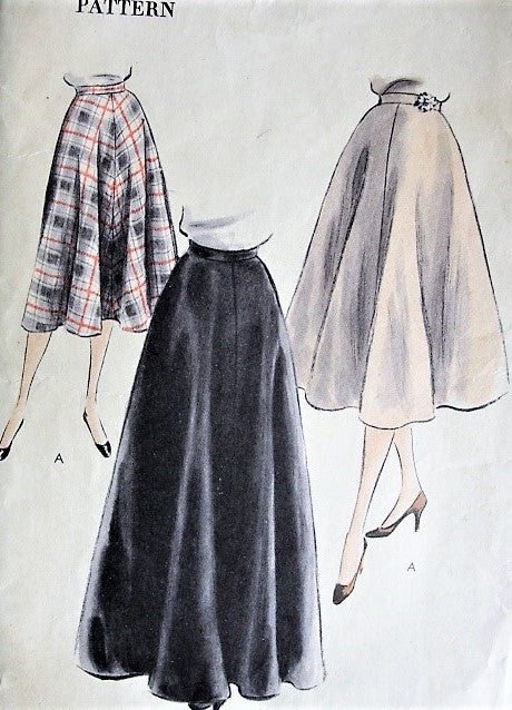 1950s  FLATTERING Day or Evening Skirt Pattern VOGUE 7467 Four Piece Flared Skirt Waist 26 Easy To Make Vintage Sewing Pattern