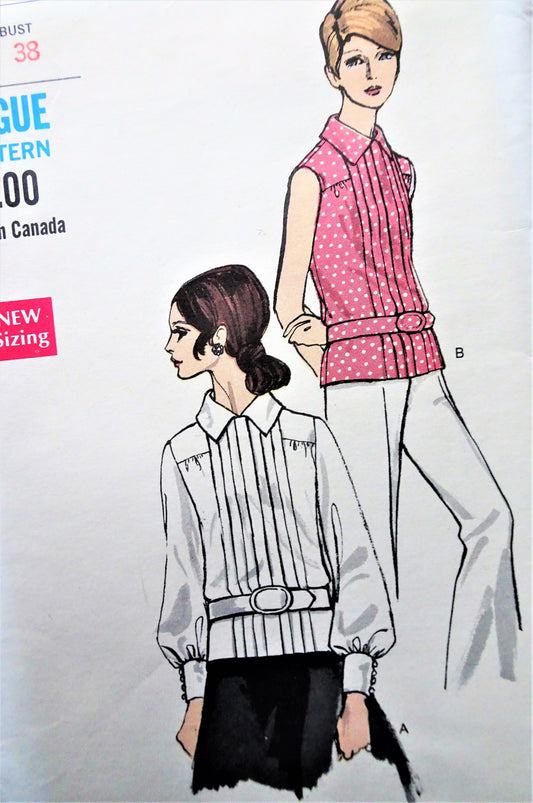 1960s LOVELY Over Blouse Pattern VOGUE 7491 Two Versions, Blouse with Front Tucks and Gathers,Bust 38 Vintage Sewing Pattern FACTORY FOLDED