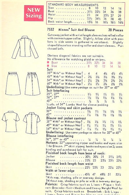 1960s MOD Suit and Blouse Pattern VOGUE 7532 CLASSY Cutaway Jacket  Bust 38 Vintage Sewing Pattern UNCUT