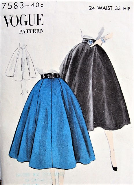 1950s CLASSIC Full Skirt Pattern Vogue 7583 Waist 24 Vintage Sewing Pattern