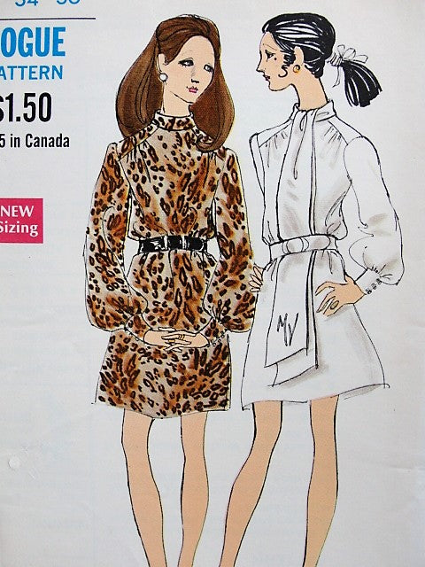 1960s Retro MOD Dress with Scarf and Belt Vogue 7619 Bust 34 Sewing Pattern Vintage Fashion