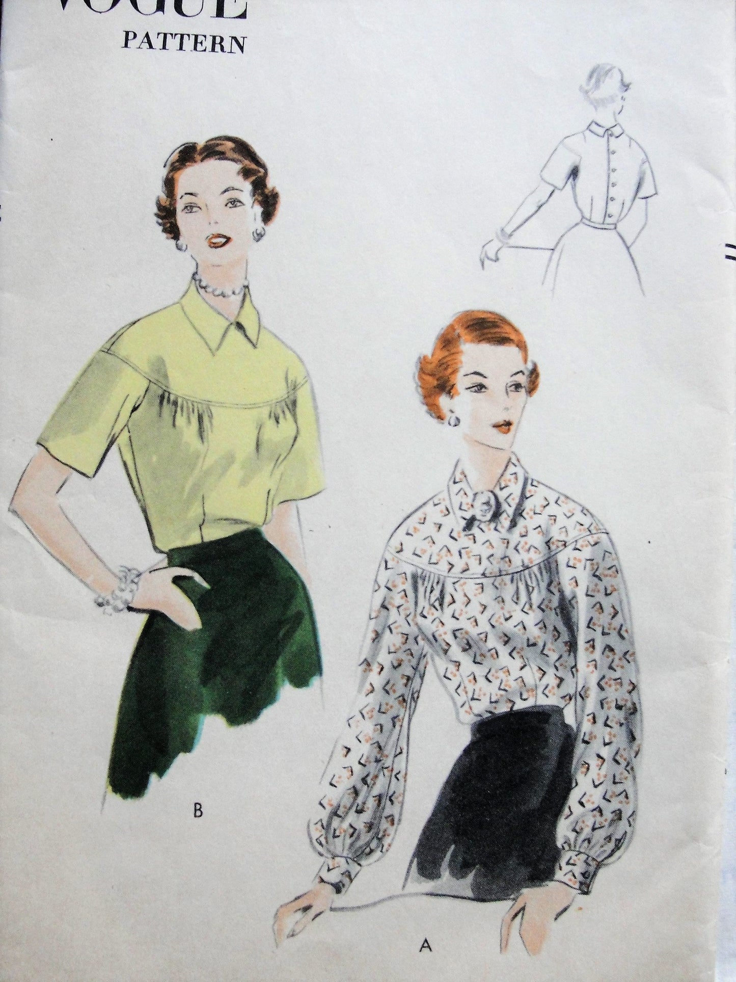 Vintage 1950s CHIC Blouse with Drop Shoulder Yoke and Button Back Closing Vogue 7635 Sewing Pattern Bust 36