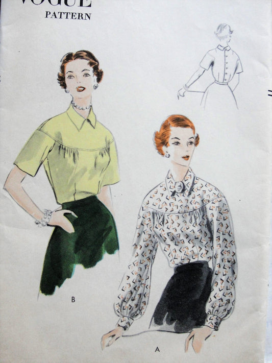 Vintage 1950s CHIC Blouse with Drop Shoulder Yoke and Button Back Closing Vogue 7635 Sewing Pattern Bust 36