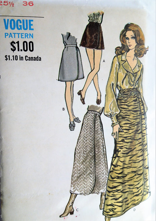 1960s MOD Skirt Pattern VOGUE 7696 Classy 4 Lengths Mock Front Wrap Skirts Day Evening Skirts Waist Size 26 Vintage Sewing Pattern FACTORY FOLDED