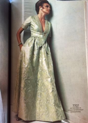 1960s DRAMATIC Low Cut Evening Dress Pattern VOGUE 7707 Plunging V Neckline To Waist Mini or Maxi Length Cocktail Party Dress Bust 36  Vintage Sewing Pattern UNCUT