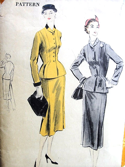 1950s ELEGANT Suit Pattern VOGUE 7778 Beautifully Fitted Jacket Slim Skirt with Side Pleats Bust 34 Vintage Sewing Pattern