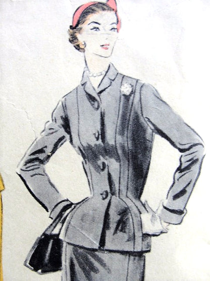1950s ELEGANT Suit Pattern VOGUE 7778 Beautifully Fitted Jacket Slim Skirt with Side Pleats Bust 34 Vintage Sewing Pattern