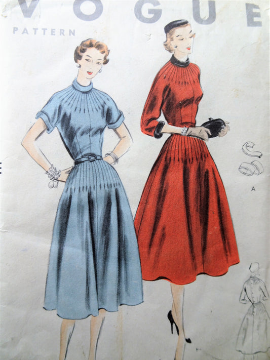 1950s BEAUTIFUL Dress Pattern VOGUE 7801 Lovely Tucked Details, Day or After 5 Dress Bust 34 Vintage Sewing Pattern