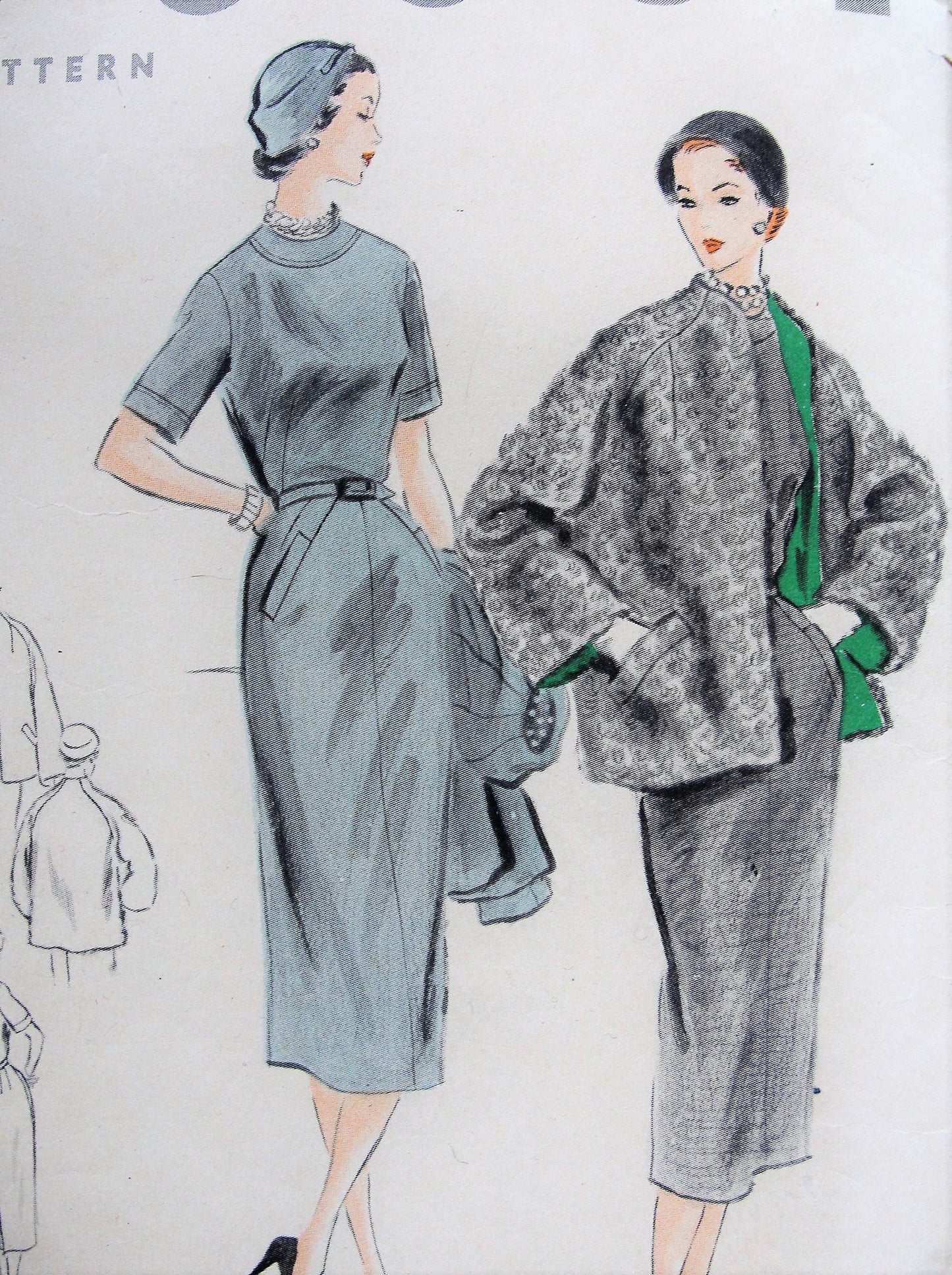 1950s CLASSY Slim Dress and Jacket Pattern VOGUE 7815 Slim Day or After 5 Dress, Fabulous Coat Jacket Bust 30 Vintage Sewing Pattern