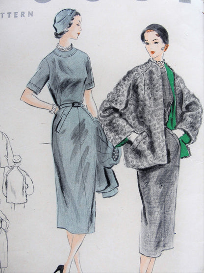1950s CLASSY Slim Dress and Jacket Pattern VOGUE 7815 Slim Day or After 5 Dress, Fabulous Coat Jacket Bust 30 Vintage Sewing Pattern