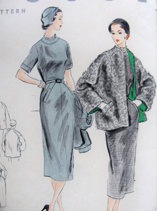 1950s CLASSY Slim Dress and Jacket Pattern VOGUE 7815 Slim Day or After 5 Dress, Fabulous Coat Jacket Bust 30 Vintage Sewing Pattern