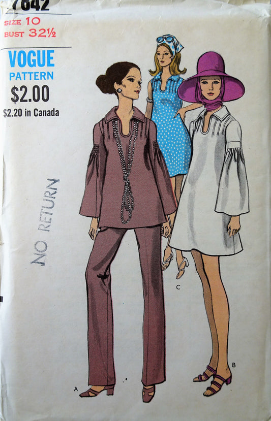 1970s PRETTY Maternity One-Piece Dress or Top and Pants Pattern VOGUE 7842Bust 32 Vintage Sewing Pattern FACTORY FOLDED