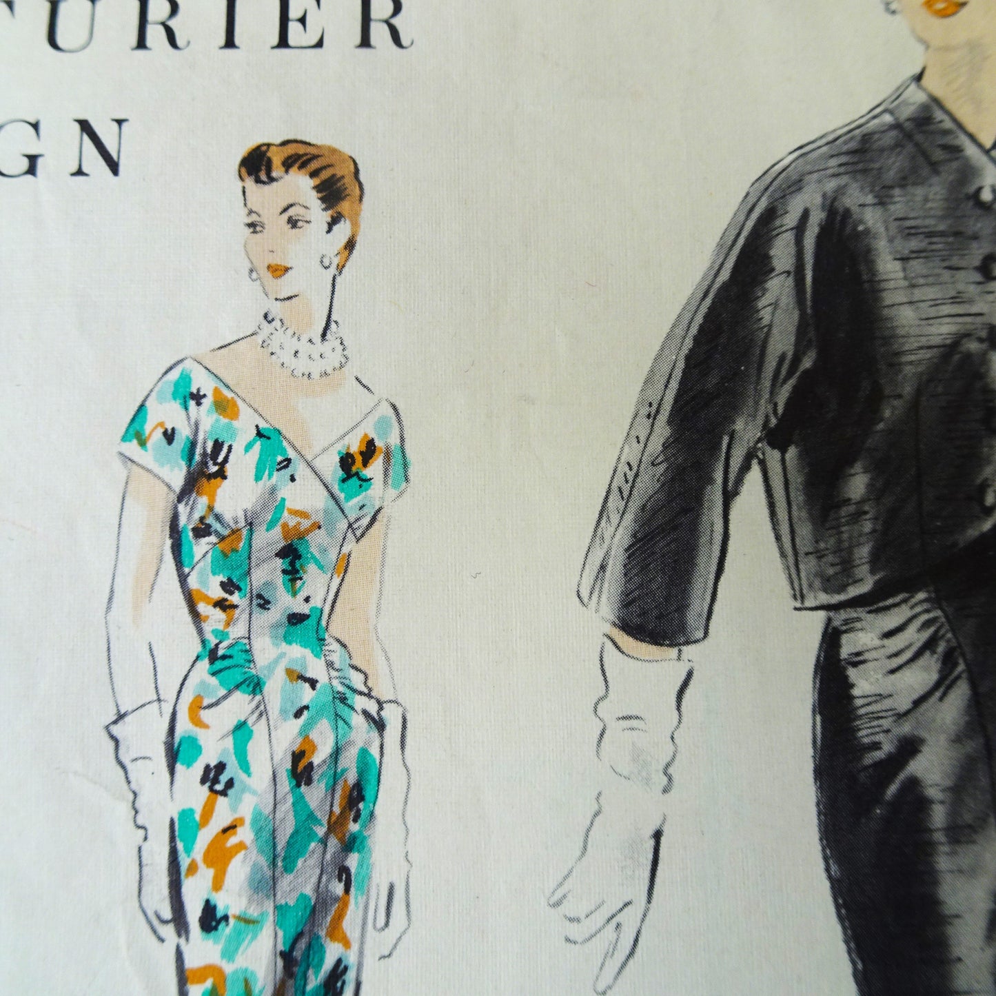 50s EYE CATCHING Slim Cocktail Evening Dinner Dress and Jacket Pattern VOGUE Couturier Design 786 Bust 36 Vintage Sewing Pattern +Label