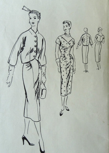 50s EYE CATCHING Slim Cocktail Evening Dinner Dress and Jacket Pattern VOGUE Couturier Design 786 Bust 36 Vintage Sewing Pattern +Label