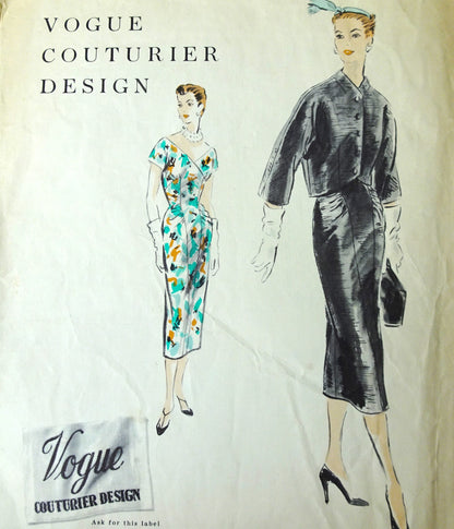 50s EYE CATCHING Slim Cocktail Evening Dinner Dress and Jacket Pattern VOGUE Couturier Design 786 Bust 36 Vintage Sewing Pattern +Label