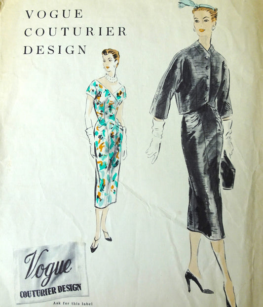 50s EYE CATCHING Slim Cocktail Evening Dinner Dress and Jacket Pattern VOGUE Couturier Design 786 Bust 36 Vintage Sewing Pattern +Label