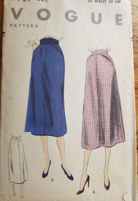 1950s SLEEK Skirt Pattern VOGUE 7921 Skirt has pockets concealed in shallow yoke, Waist 30 Vintage Sewing Pattern