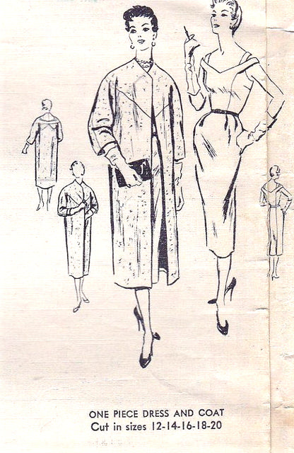 1950s STRAPPY Slim Dress and Clutch Coat Pattern VOGUE COUTURIER Design 792 Day or Cocktail Party Bust 30 Vintage Sewing Pattern