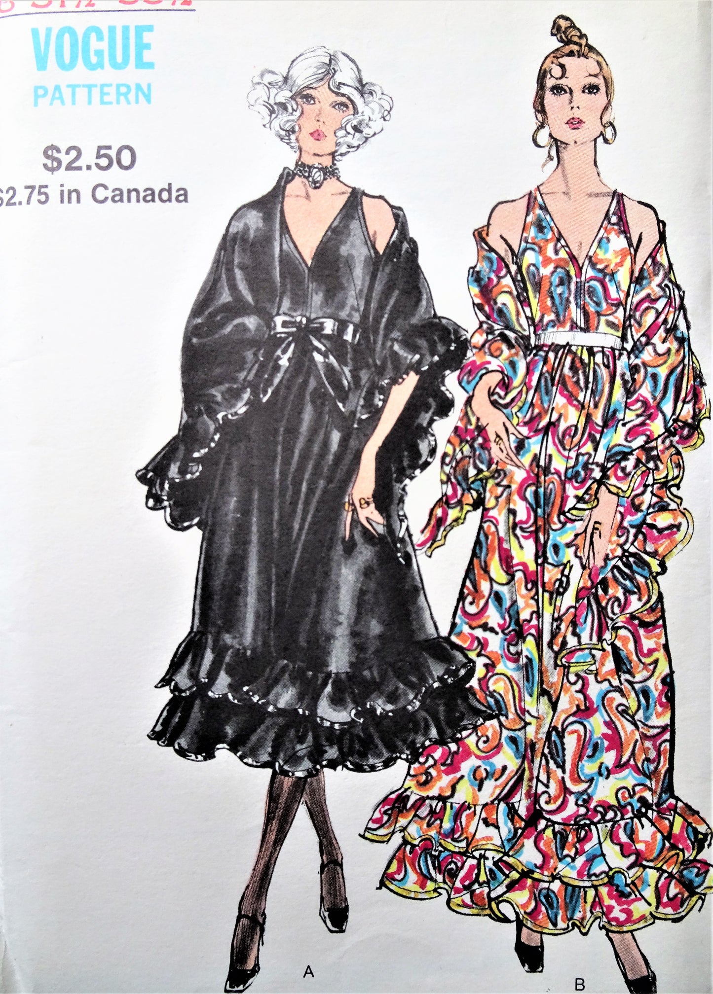 1970s FABULOUS Evening Party Dress and Shawl Pattern VOGUE 7946 Plunging V Front and Back Necklines,Ruffled Hem Midi or Maxi Bust 32 Vintage Sewing Pattern FF