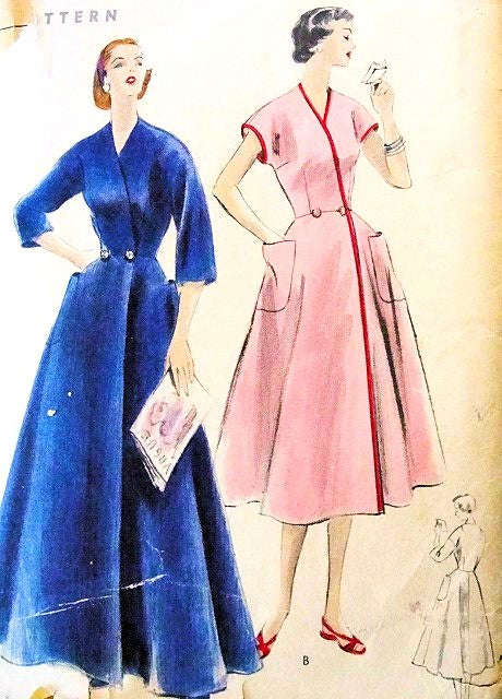 1950s CLASSY Brunch Robe, House Coat House Dress Pattern VOGUE 8014 Bust 34 Easy To Make Vintage Sewing Pattern