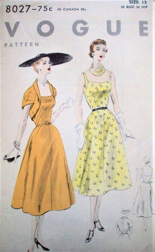 1950s STUNNING Bolero Jacket and Dress Pattern VOGUE 8027 Beautiful Designs Bust 30 Vintage Sewing Pattern