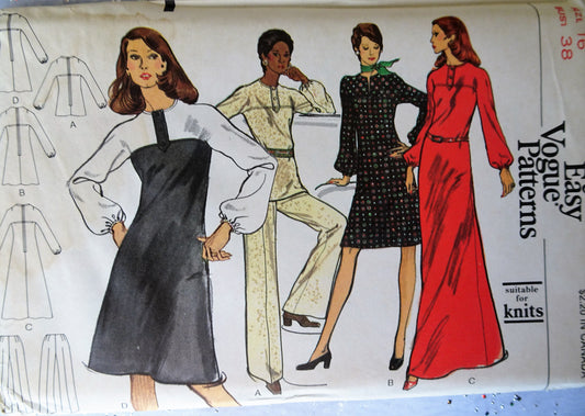 1990s VERY EASY Tunic Knit Pants Floor Length Dress Pattern Vogue 8418  Suitable For Knits,Bust 38 Vintage Sewing Pattern FACTORY FOLDED