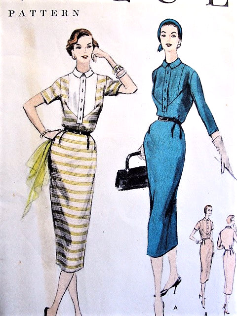 1950s CUTE Slim Day Dress Pattern VOGUE 8499 Bust 38 Vintage Sewing Pattern