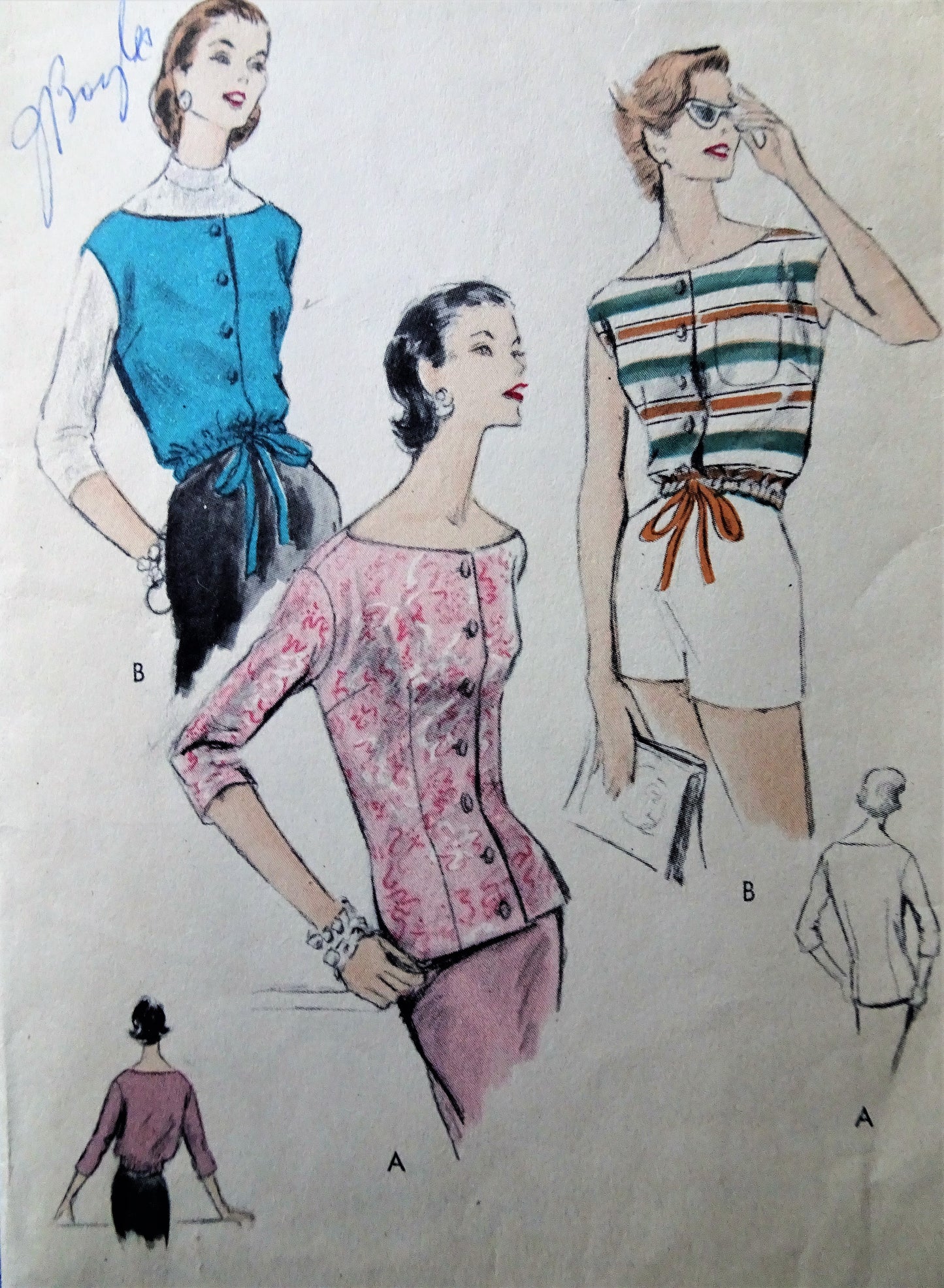 1950s FABULOUS Casual or Evening Blouse Pattern VOGUE 8658 Elegant fitted Overblouse and Drawstring Waist Blouse, Bust 32 Vintage Sewing Pattern