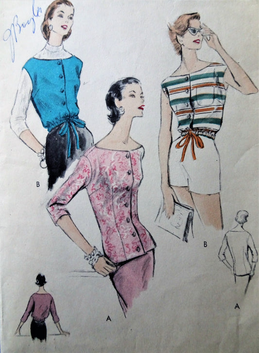 1950s FABULOUS Casual or Evening Blouse Pattern VOGUE 8658 Elegant fitted Overblouse and Drawstring Waist Blouse, Bust 32 Vintage Sewing Pattern