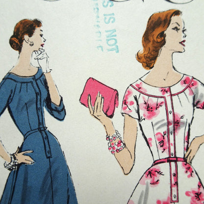 1950s BEAUTIFUL Flared Dress Pattern VOGUE 8873 Lovely Neckline and Style Details, Bust 34 Vintage Sewing Pattern FACTORY FOLDED