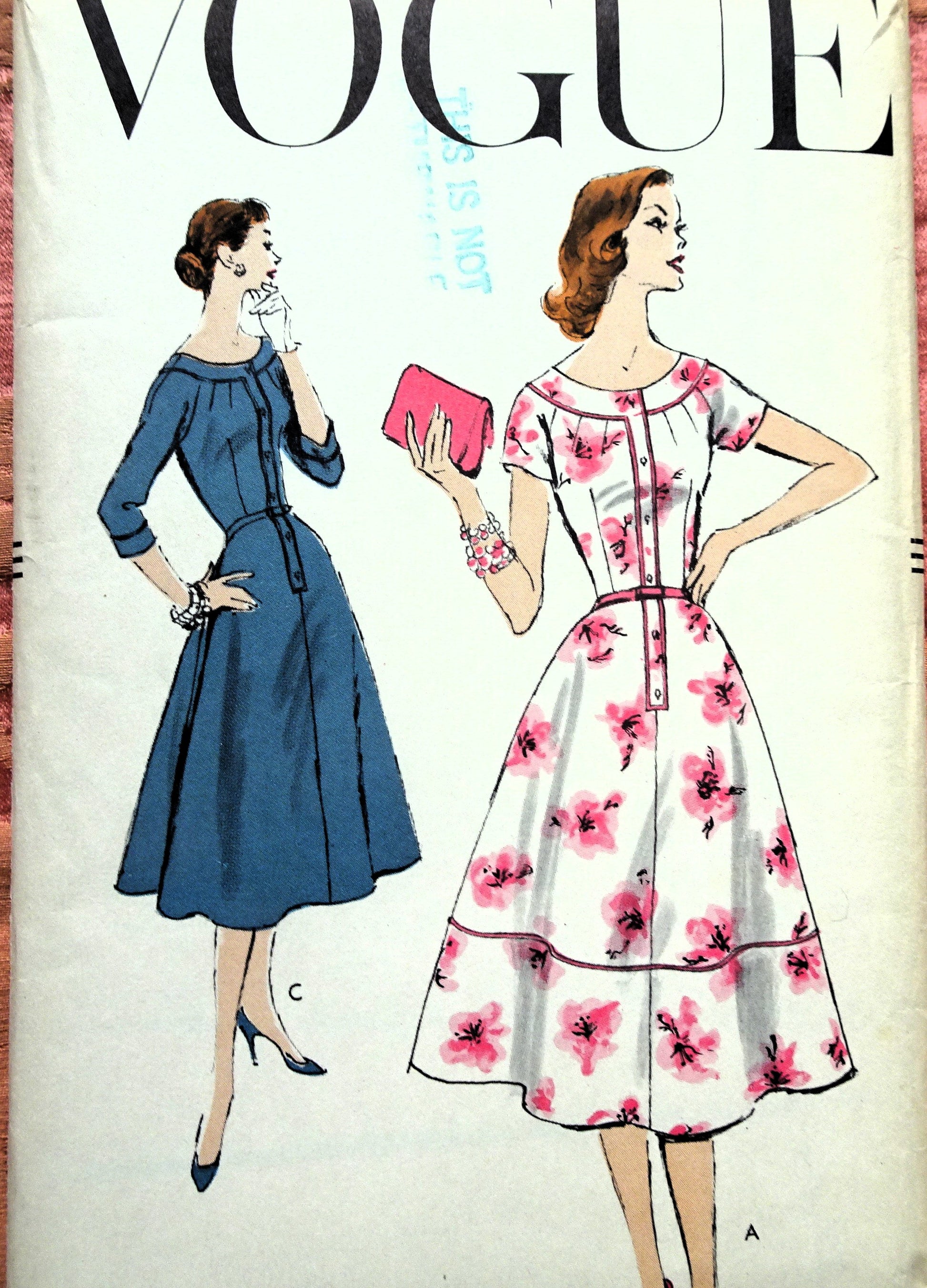 1950s BEAUTIFUL Flared Dress Pattern VOGUE 8873 Lovely Neckline and Style Details, Bust 34 Vintage Sewing Pattern FACTORY FOLDED