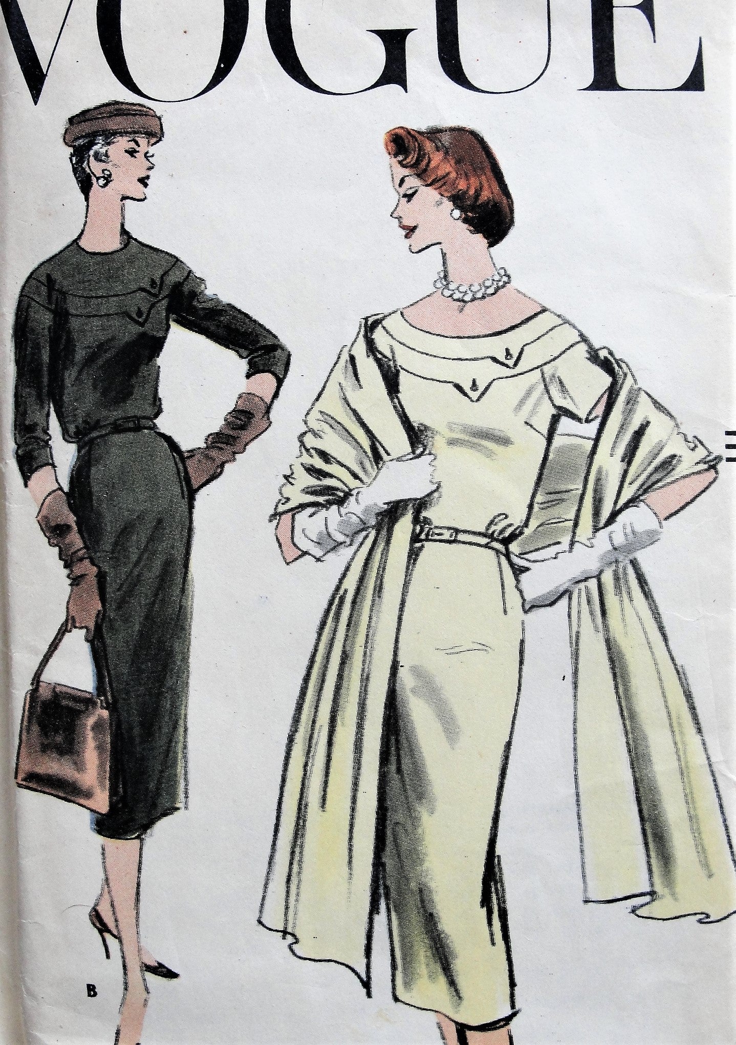 1950s CHIC Slim Dress and Stole Pattern VOGUE 8907 Day or Cocktail Evening Dress Bust 36 Vintage Sewing Pattern