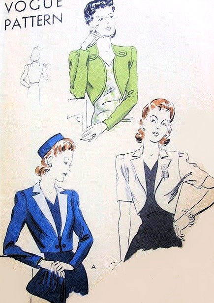 1940s Bolero Jackets Pattern Vogue 8939 Easy To Make 3 Chic  Day or Evening Styles Bust 34 Vintage Sewing Pattern