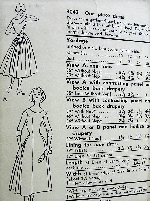 1950s GORGEOUS Evening Party Dress Pattern VOGUE 9043  Lovely Gathered Back Panel and Bodice Drapery Bust 34 Vintage Sewing Pattern
