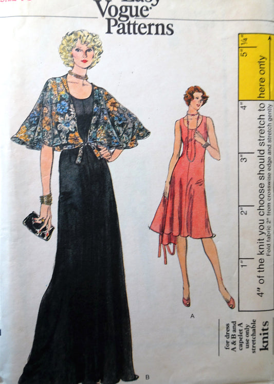 1970s FABULOUS Evening Dress and Capelet Pattern VERY EASY VOGUE 9063 Dress in Two Lengths Bust 38 Vintage Sewing Pattern FF