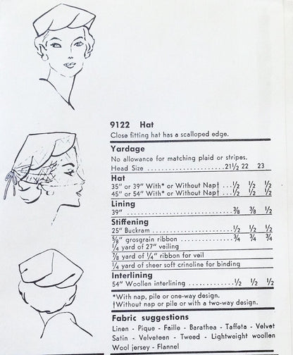 1950s FLIRTY Sally Victor Hat Pattern VOGUE 9122 Close Fitting Hat With Scalloped Edge Tres Chic FACTORY FOLDED Vintage Sewing Pattern