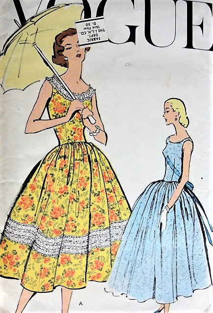 Vintage 1950s LOVELY Dress with Oval Neckline and Gathered Skirt Vogue 9154 Sewing Pattern Bust 36