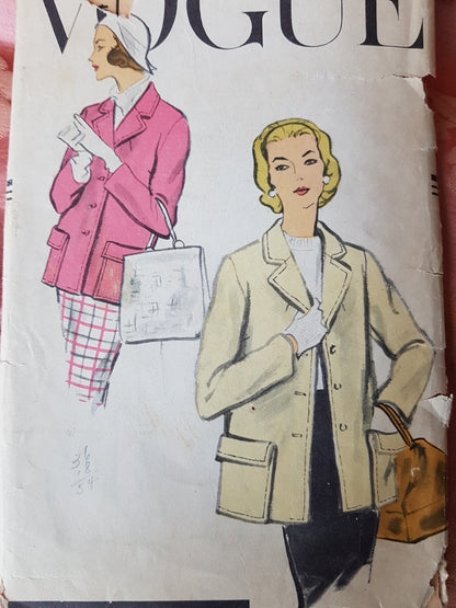 CLASSY Boxy Jacket Car Coat Pattern VOGUE 9231 Notched Collar , Flap Patch Pockets, Back Vent, Bust 36 Vintage Sewing Pattern