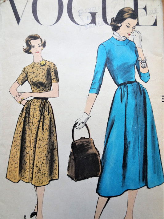 1950s CLASSY Dress Pattern VOGUE 9284 Figure Flattering Design Bust 32 Vintage Sewing Pattern FACTORY FOLDED