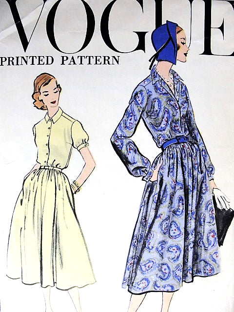 1950s CLASSY Shirt Waist Dress Pattern VOGUE 9302 Easy Dress Day or After 5  Bust 34 Vintage Sewing Pattern
