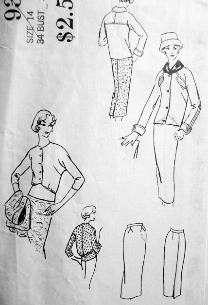 1950s Stylish 3 Pc Suit Pattern Vogue Couturier Design 932 Pencil Slim Skirt Short Box Jacket Beautiful Over Blouse Daytime or Cocktail Evening Bust 34 Vintage Sewing Pattern